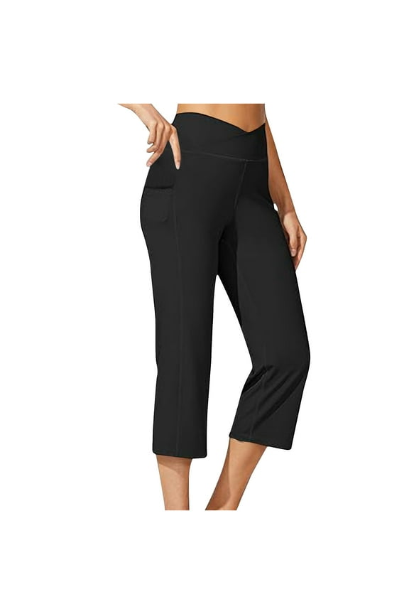 Yoga Pants Women, Women's Sport High Waisted Carpi Leggings Capri Pants Workout Biker Slim Athletic Gym Pants, Workout Pants Women Black XL