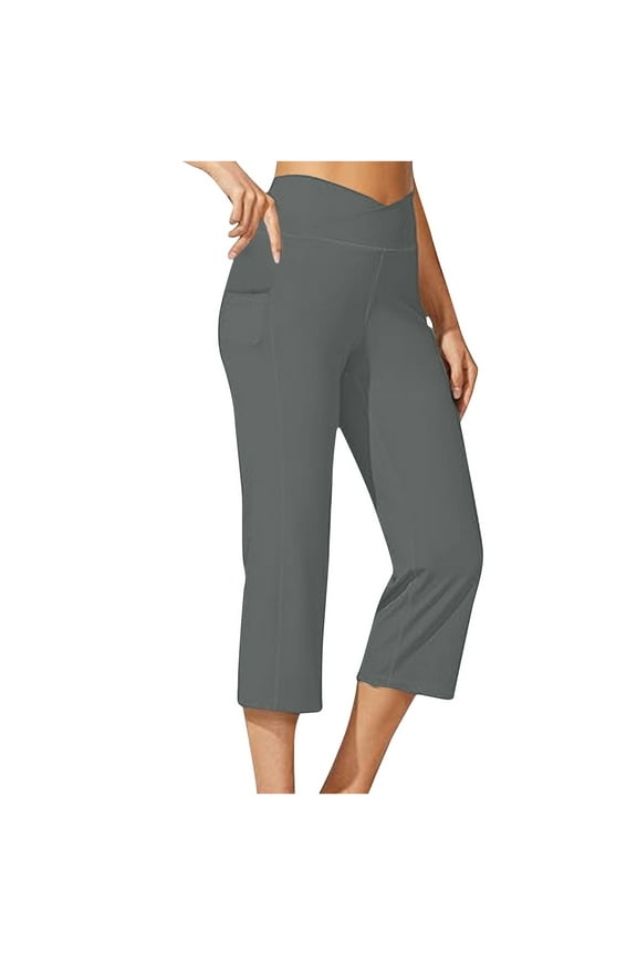 Yoga Pants Women, Women's Sport High Waisted Carpi Leggings Capri Pants Workout Biker Slim Athletic Gym Pants, Workout Pants Women Grey XL