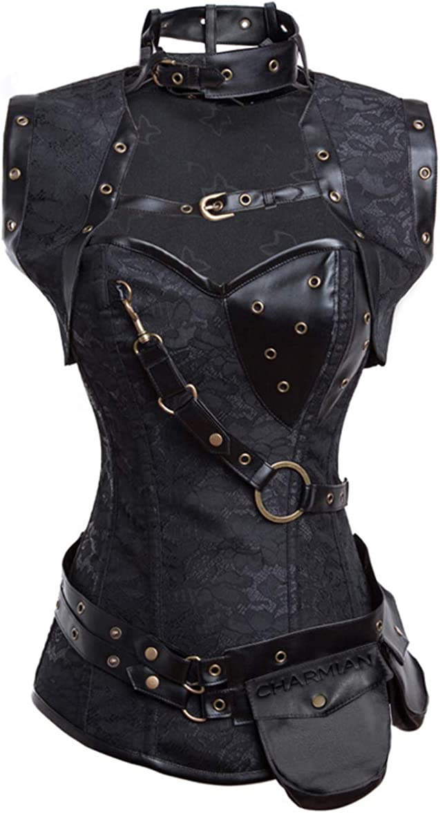 Charmian Women S Steampunk Spiral Steel Boned Vintage Retro Corset Tops Bustier Large Black