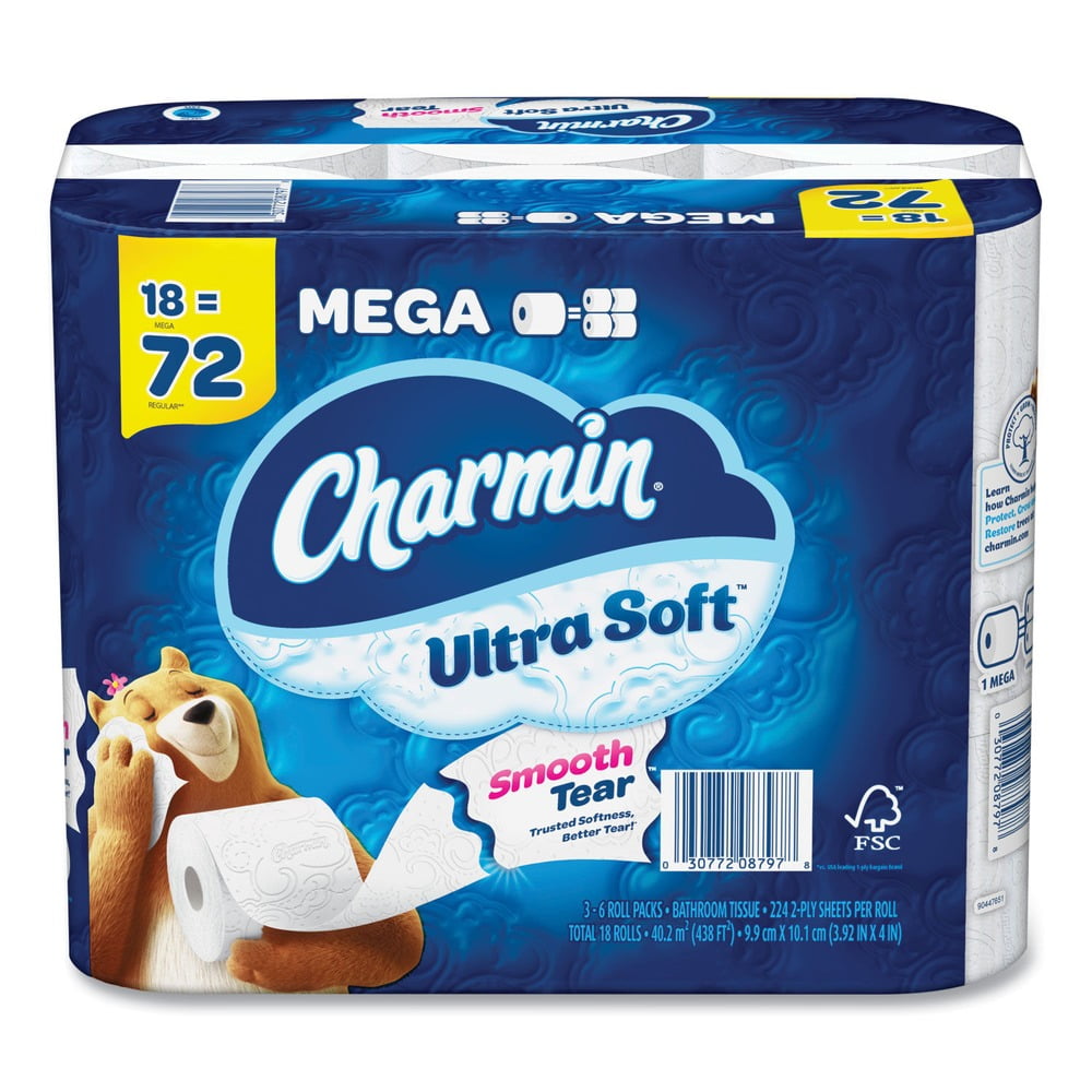 Charmin 08797 2-Ply Ultra Soft Mega Roll Septic Safe Bathroom Tissue - White (18/Carton)