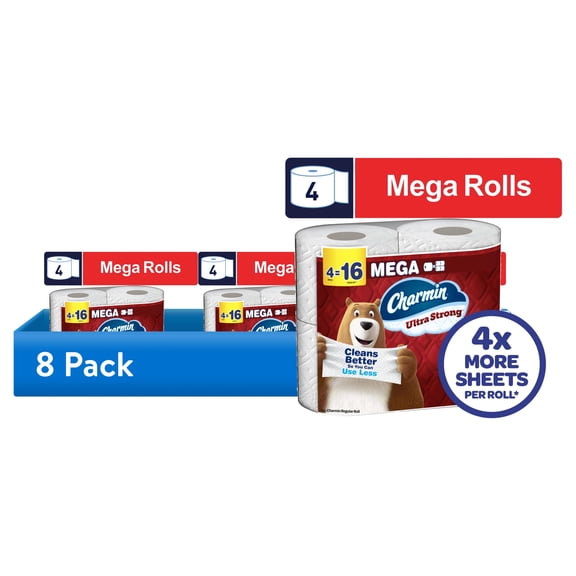(8 pack) Charmin Ultra Strong Toilet Paper 4 Mega Rolls, 220 Sheets Per Roll