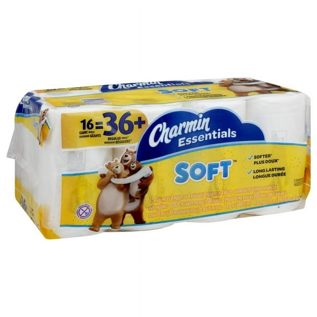 Charmin Essentials Soft Bathroom Tissue, 2-Ply, 4 x 3.92, 200/Roll, 16 Roll/Pack