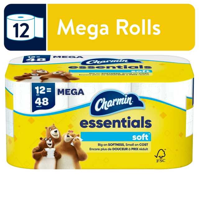 Charmin Essentials Soft 2Ply Toilet Paper, 12 Mega Rolls, Septic Safe