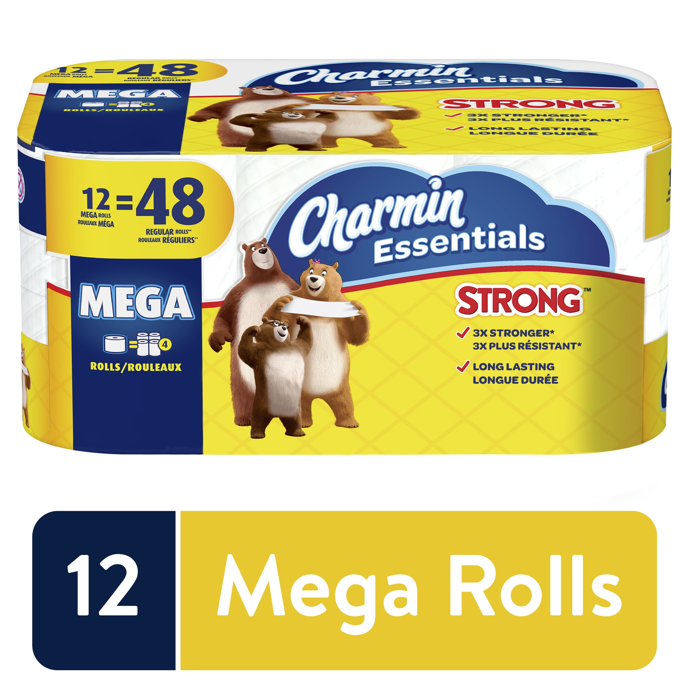 Charmin Essentials Strong 3X Strength Toilet Paper, 12 Mega Rolls, 451 Sheets Per Roll - Walmart.com
