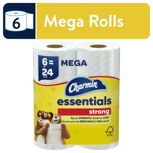 Charmin Essentials Strong Toilet Paper, 6 Mega Rolls