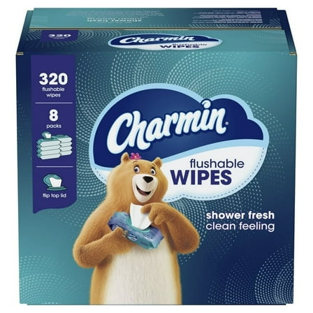 Charmin Flush Wipes, 320 Flushable Wipes, ( 2pack of 8 Count )