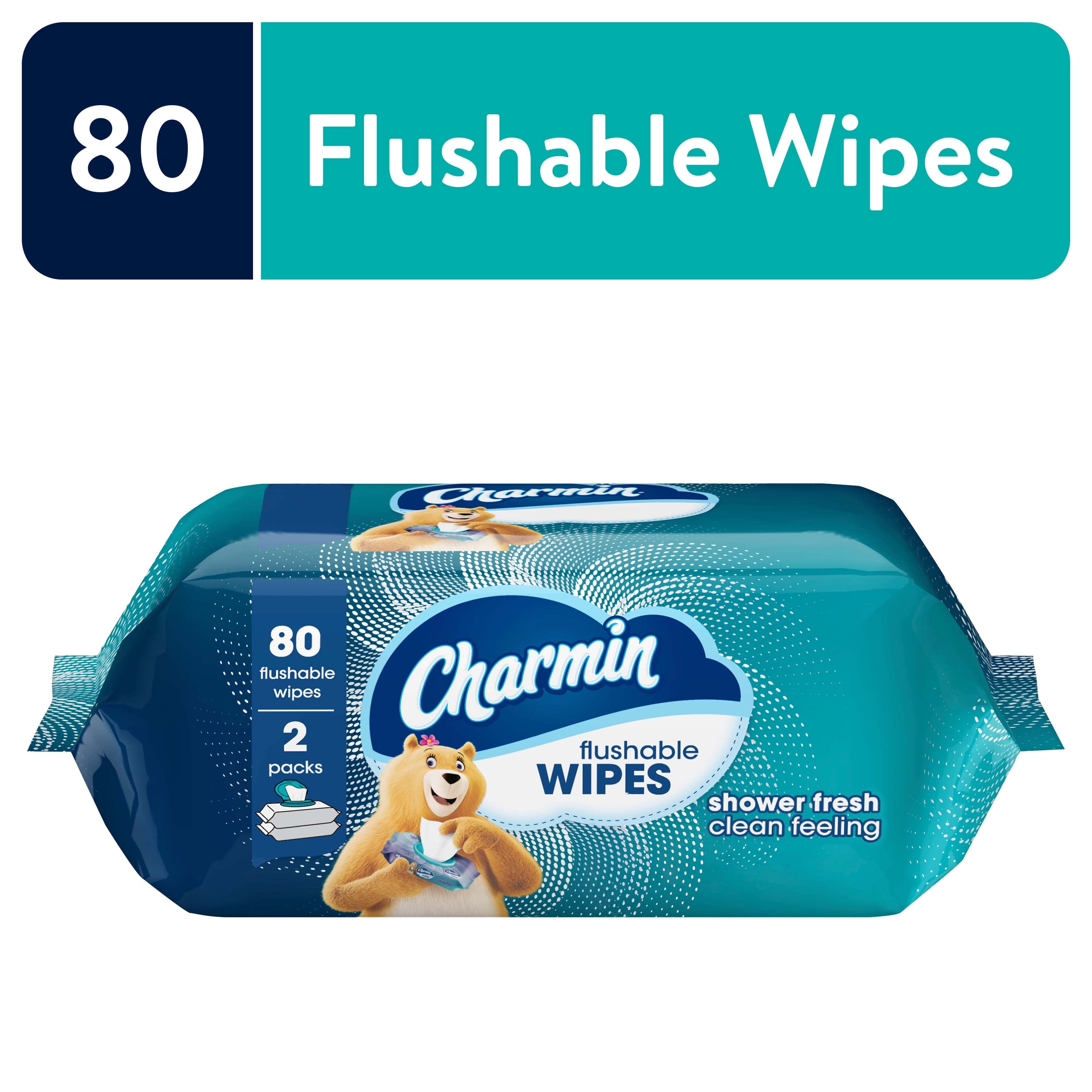 Charmin Flushable Wipes, 2 FlipTop Packs, 40 Wipes per Pack, 80 Total