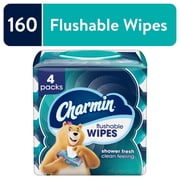 Charmin Flushable Wet Wipes, 4 packs, 40 Wipes Per Pack, 160 Total Wipes