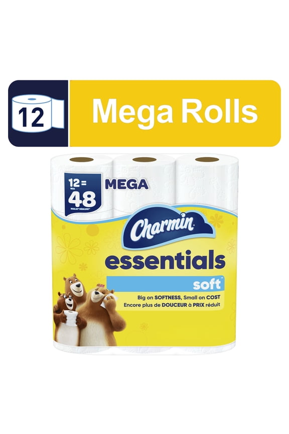 Essentials Soft Toilet Paper 12 Mega Rolls, 330 Sheets Per Roll