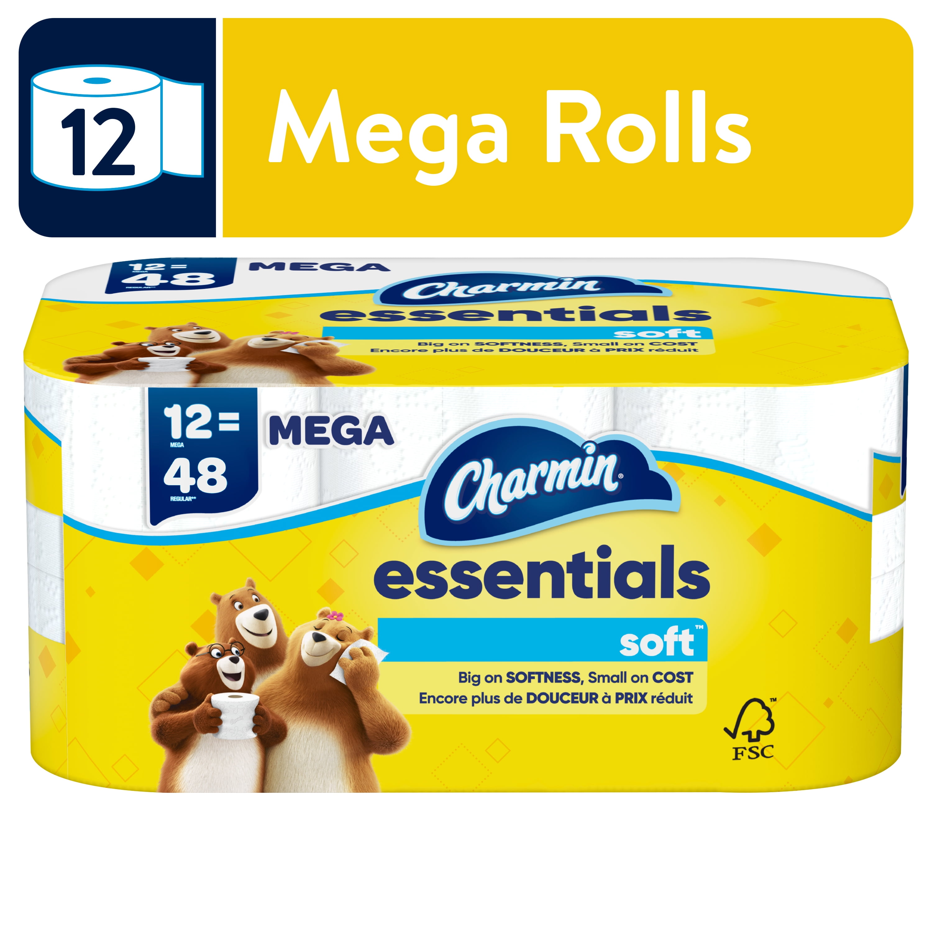 Charmin Toilet Paper Essentials Soft, 12 Mega Rolls