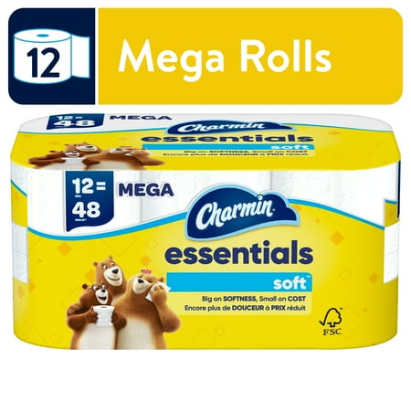 Charmin Toilet Paper Essentials Soft, 12 Mega Rolls