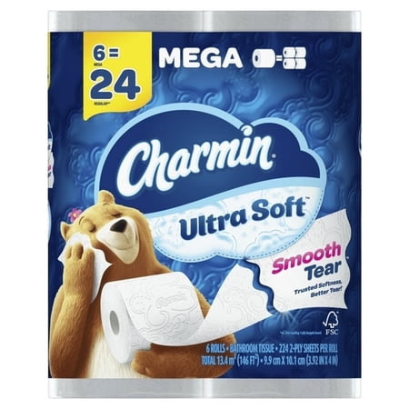 (6 pack) Charmin Toilet Paper Ultra Soft, 6 Mega Rolls