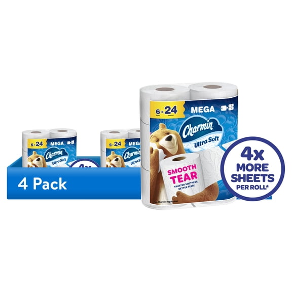 (4 pack) Charmin Toilet Paper Ultra Soft, 6 Mega Rolls