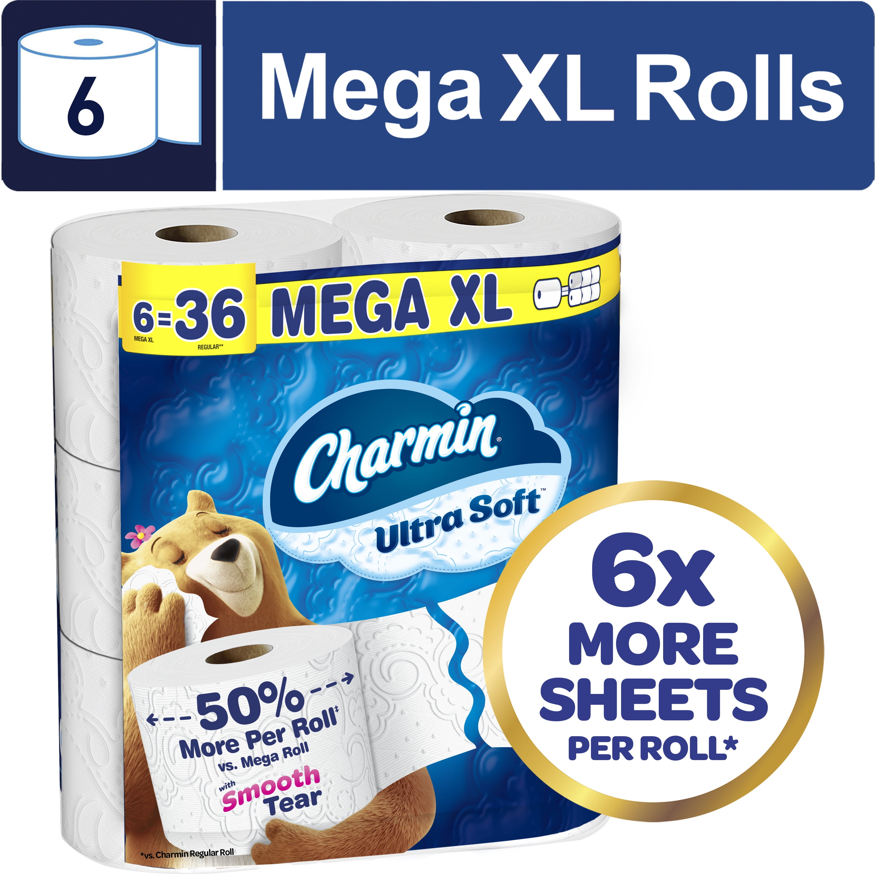 Charmin Ultra Soft Super Toilet Paper, 6 Mega XL Rolls, 336 Sheets Per Roll