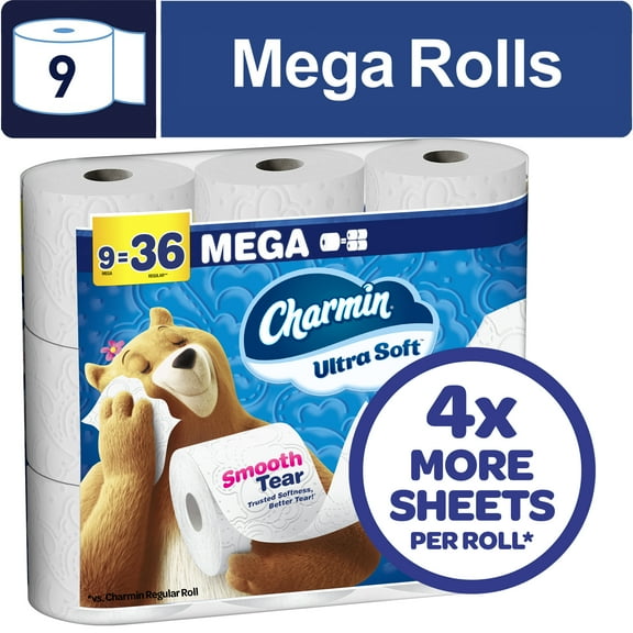 Charmin Ultra Soft Toilet Paper 9 Mega Rolls, 224 Sheets Per Roll