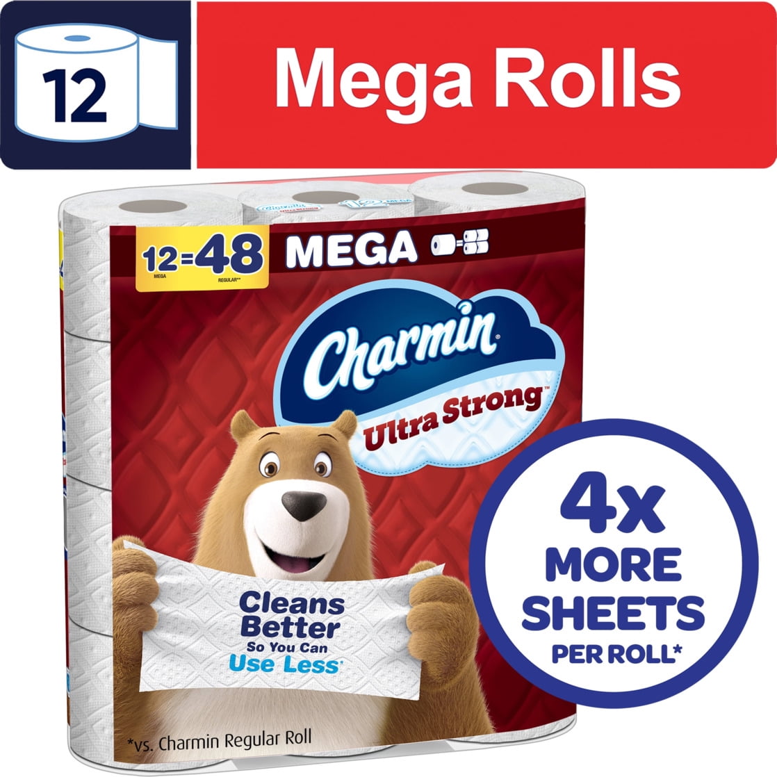 Charmin Ultra Strong Toilet Paper 12 Mega Rolls, 220 Sheets Per Roll