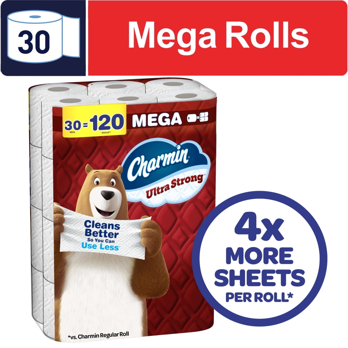 Charmin Ultra Strong Toilet Paper 30 Mega Rolls, 220 Sheets Per Roll
