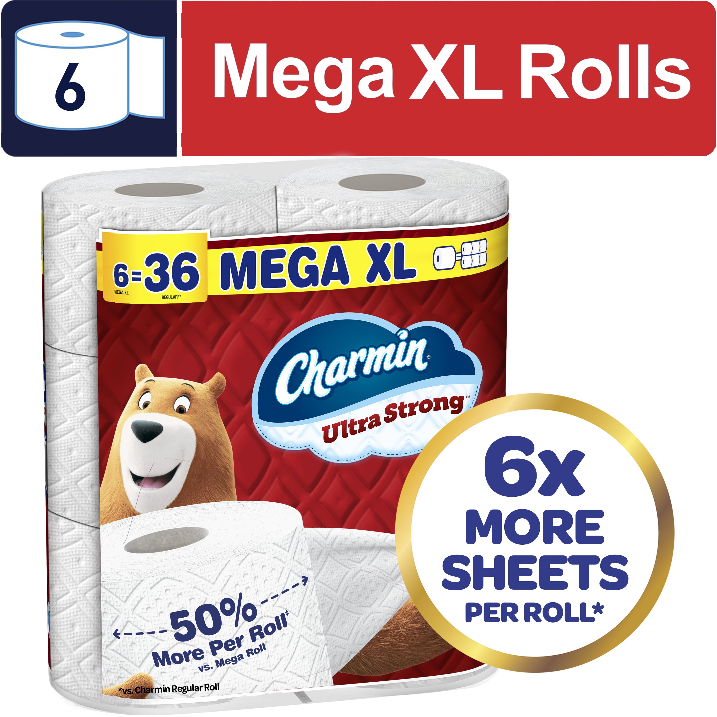 Walmart Saving of  Charmin Toilet Paper Ultra Strong , 6 Mega XL Rolls