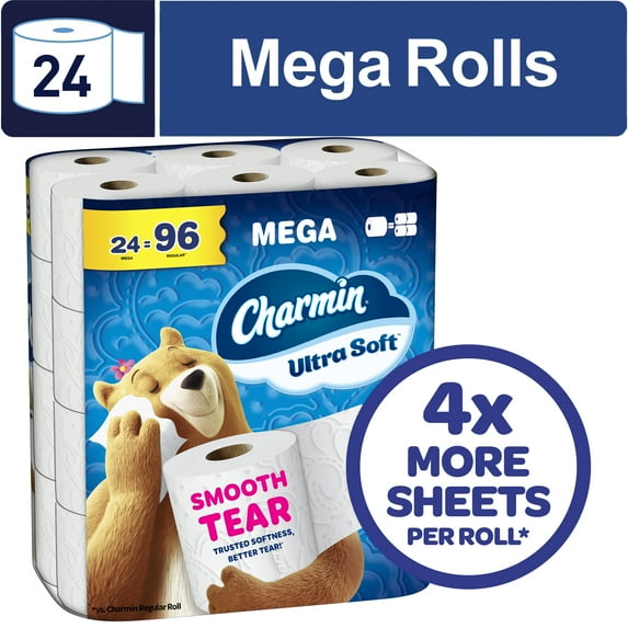 Charmin Ultra Soft Toilet Paper, 24 Mega Rolls, 2-Ply Bath Tissue