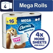 Charmin Toilet Paper Ultra Soft, 4 Mega Rolls, 2-Ply Bath Tissue