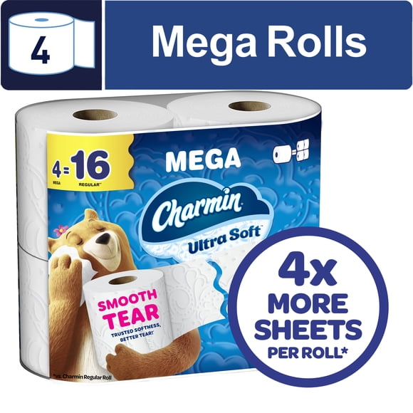 Charmin Ultra Soft Toilet Paper, 4 Mega Rolls, 2-Ply Bath Tissue