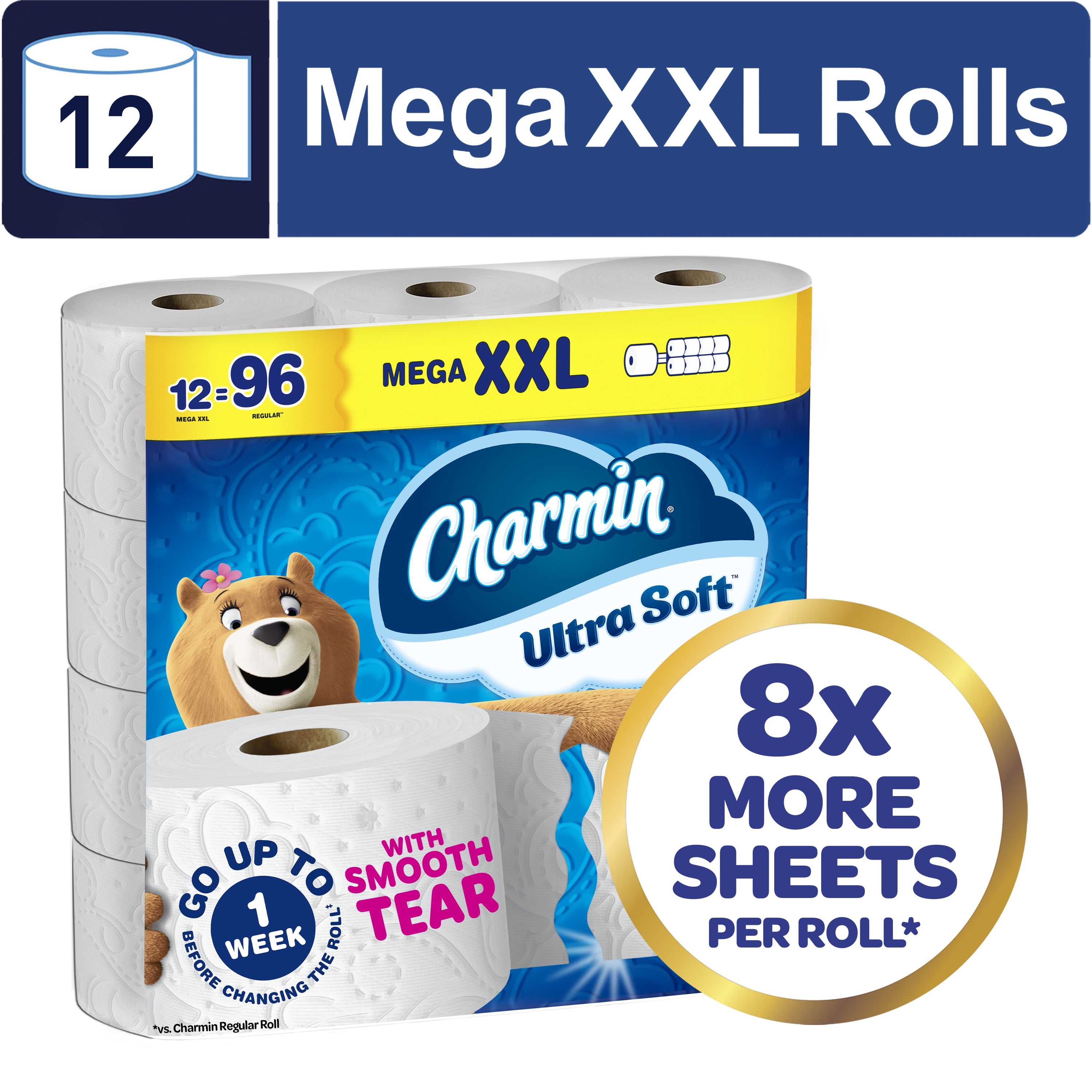 Charmin Ultra Soft Toilet Paper, 12 Mega XXL Rolls, 2-Ply Bath Tissue