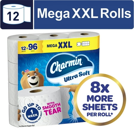 Charmin Toilet Paper Ultra Soft, 12 Mega XXL Rolls, 2-Ply Bath Tissue