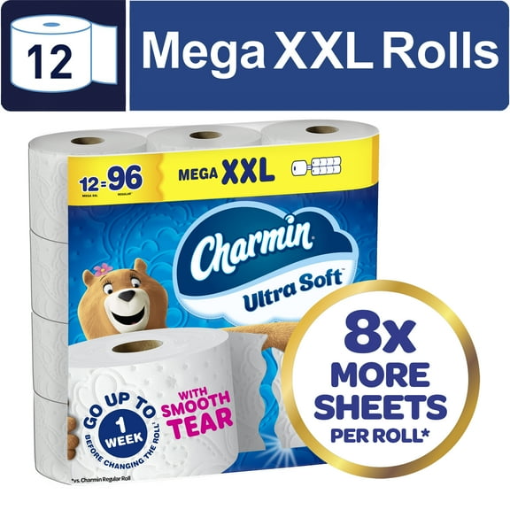 Charmin Toilet Paper Ultra Soft, 12 Mega XXL Rolls, 2-Ply Bath Tissue