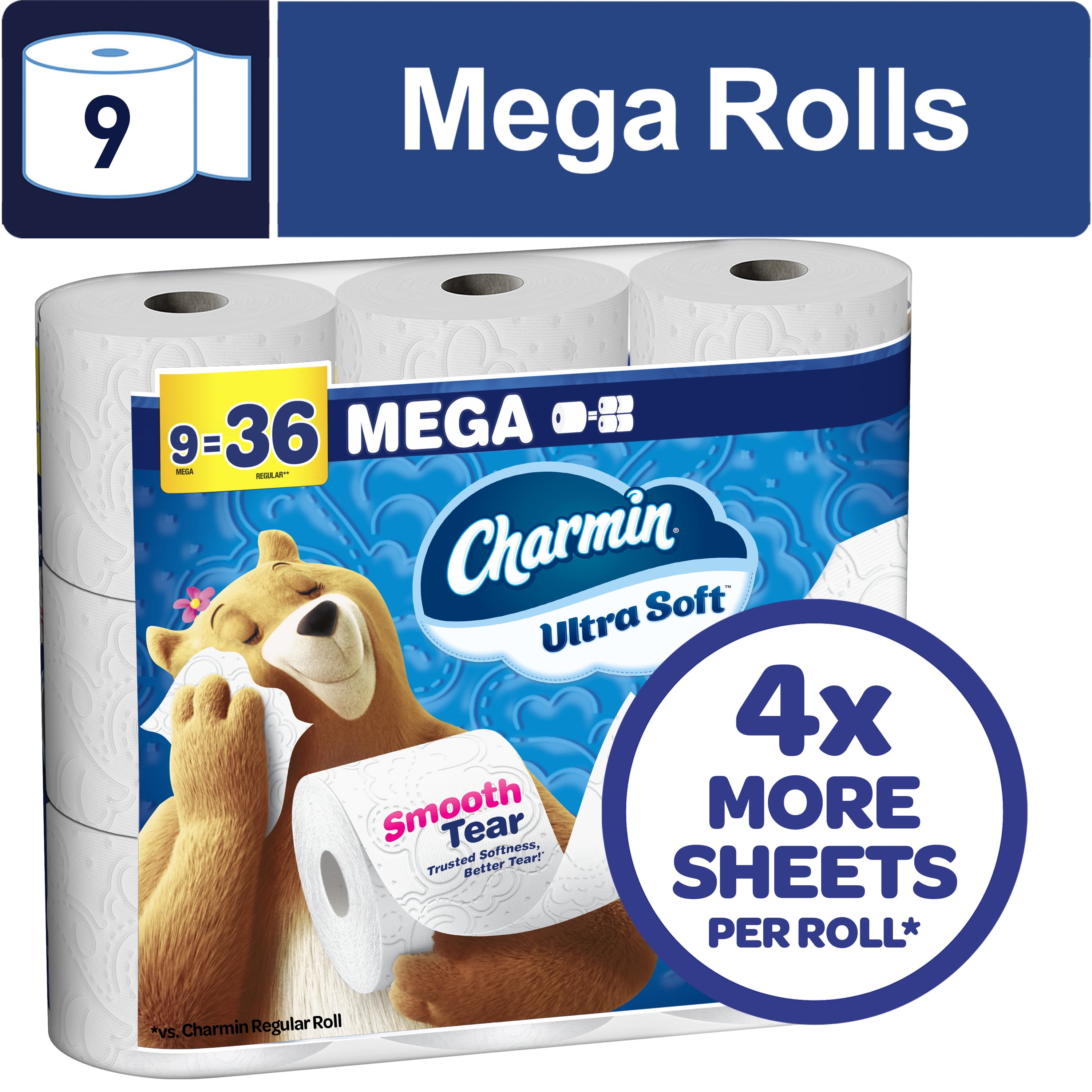 Charmin Toilet Paper Ultra Soft, 9 Mega Rolls, 2-Ply Bath Tissue