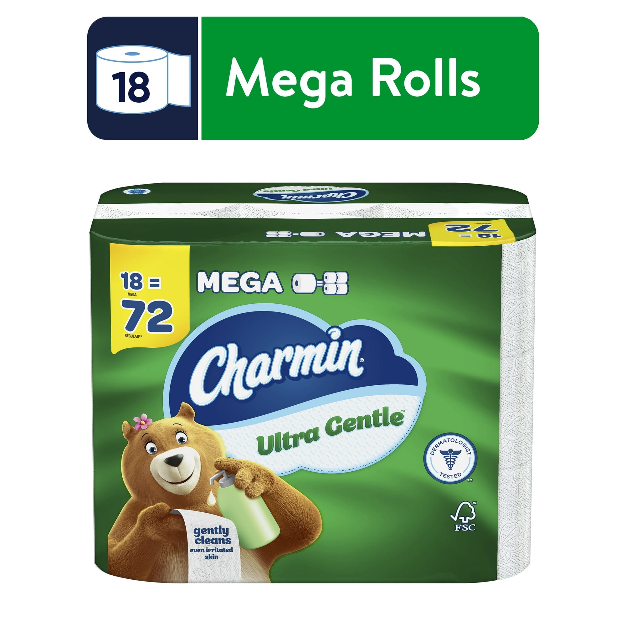 Charmin Ultra Gentle Toilet Paper, 18 Mega Rolls, 231 Sheets per Roll (2 Packs)