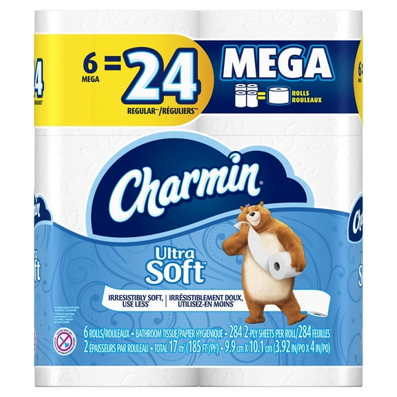 Charmin Ultra Soft 2-Ply Mega Toilet Paper Roll, 6 Count
