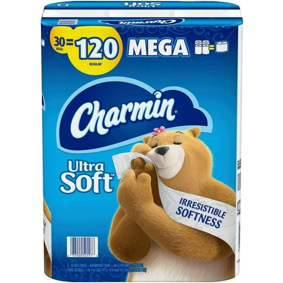 Charmin Ultra Soft Bathroom Tissue (30 Mega Rolls = 120 Regular Rolls) Toilet Paper