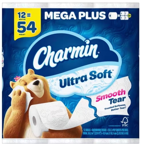 Charmin Ultra-Soft Smooth Tear Toilet Paper Rolls (12 Mega Plus Rolls)
