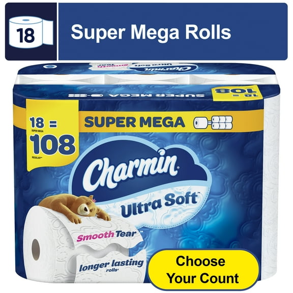 Charmin Ultra Soft Toilet Paper 18 Super Mega Rolls, 336 Sheets per Roll