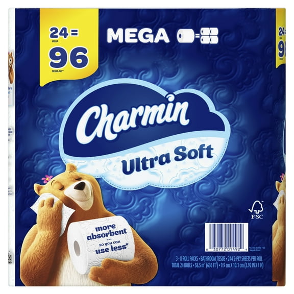 Charmin Ultra Soft Toilet Paper Mega Roll, 244 Sheets Per Roll, 24 Count