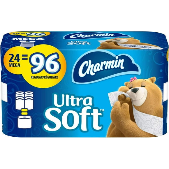 Charmin Ultra Soft Toilet Paper, 24 Mega Rolls Bathroom Tissue = 96 Regular Rolls