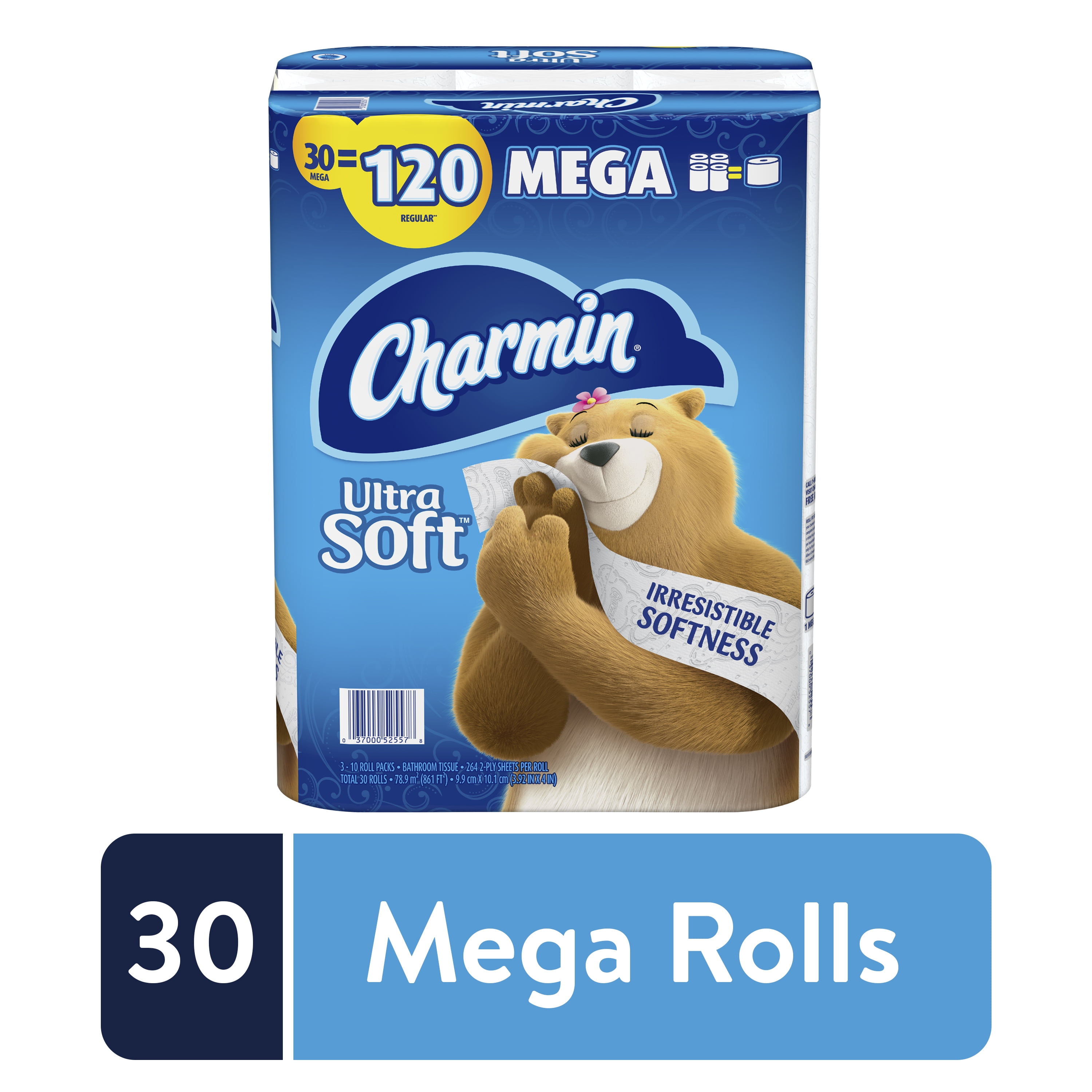 Charmin Ultra Soft Bulk Mega Rolls Toilet Paper, 30 Extra Regular Rolls - Walmart.com