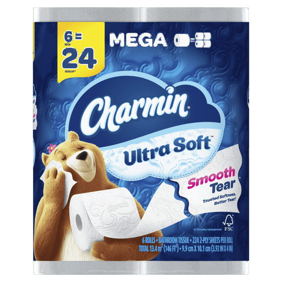 Charmin Ultra Soft Toilet Paper 6 Mega Rolls, 224 Sheets per Roll