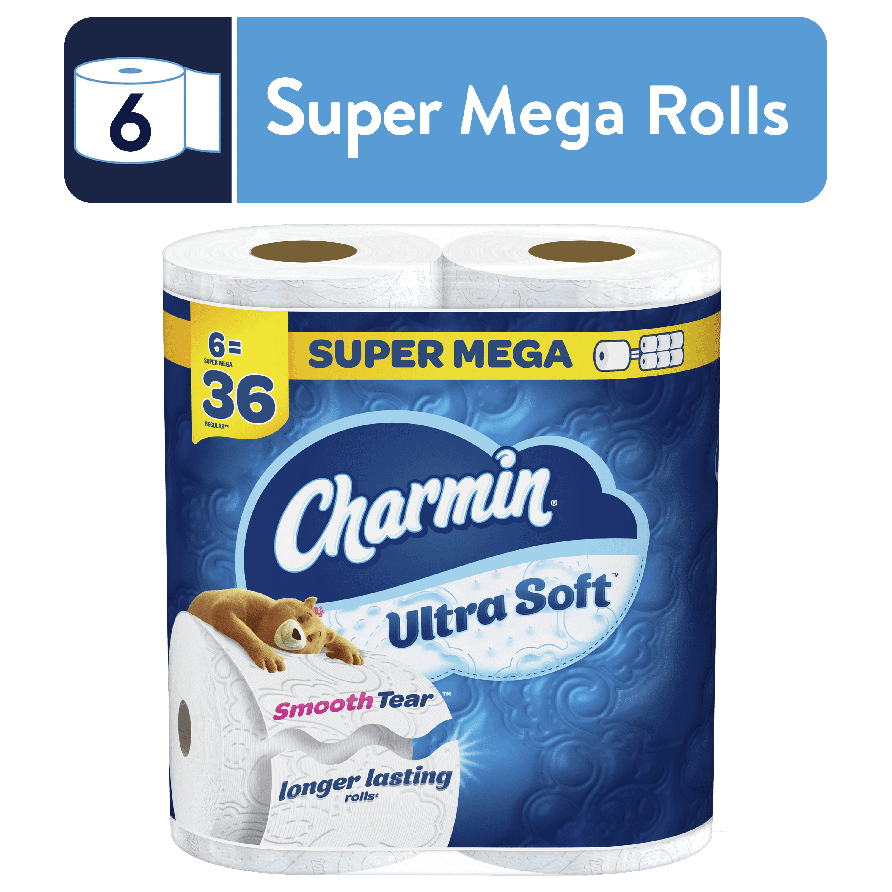 Charmin Ultra Soft Toilet Paper 6 Super Mega Rolls, 336 Sheets Per Roll