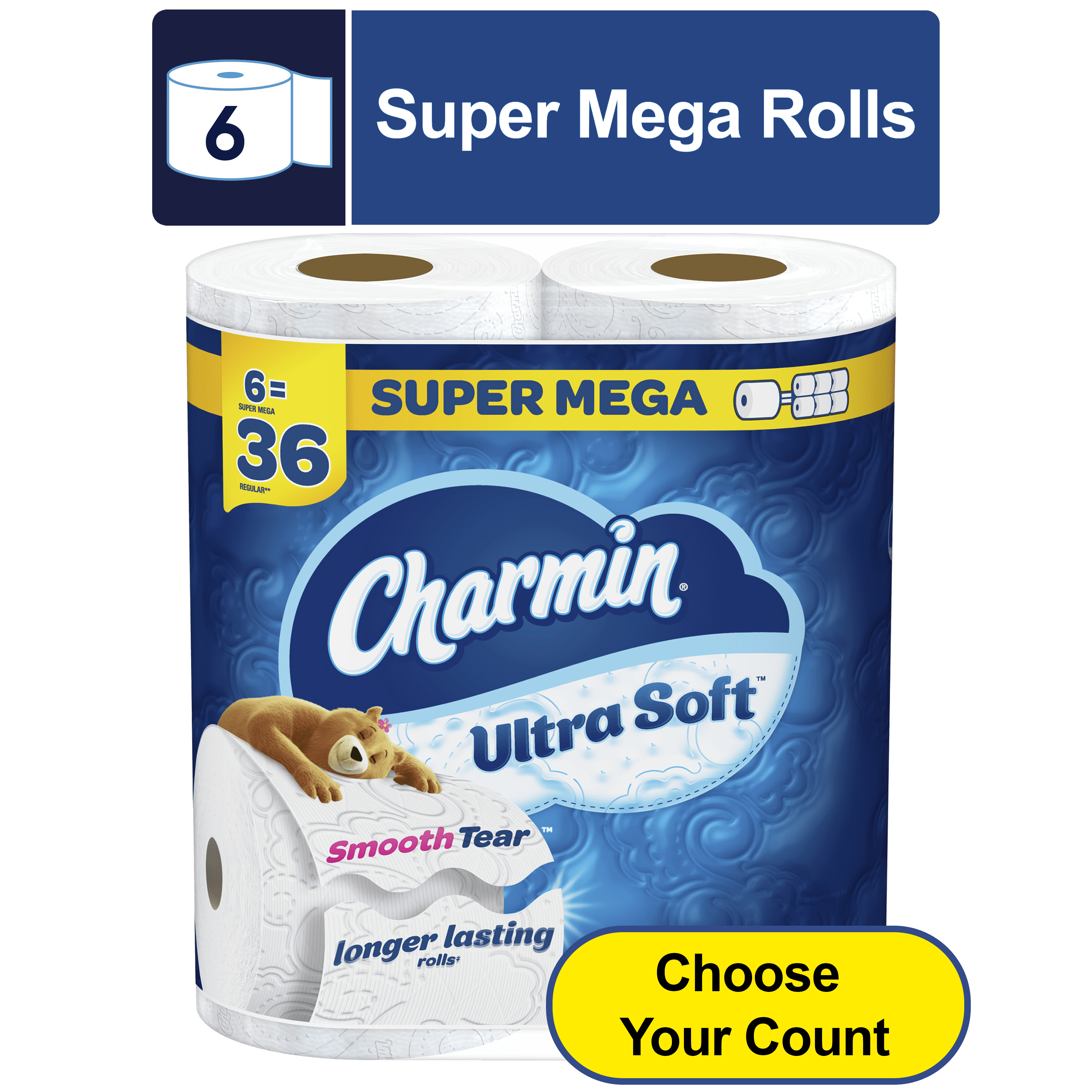 Charmin Ultra Soft Toilet Paper 6 Super Mega Rolls, 336 Sheets per Roll