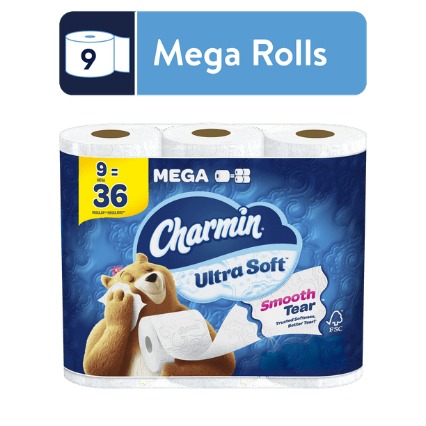 Charmin Ultra Soft Toilet Paper 9 Mega Rolls, 224 Sheets Per Roll