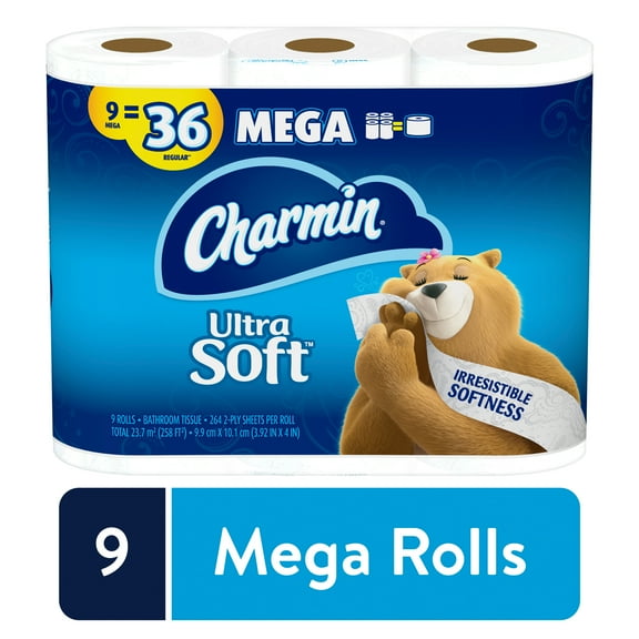 Charmin Ultra Soft Toilet Paper 9 Mega Rolls, 264 Sheets Per Roll