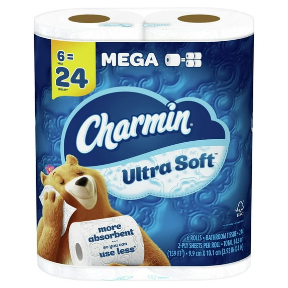 Charmin Ultra Soft Toilet Paper Mega Rolls - 6 Ct (Pack of 2)