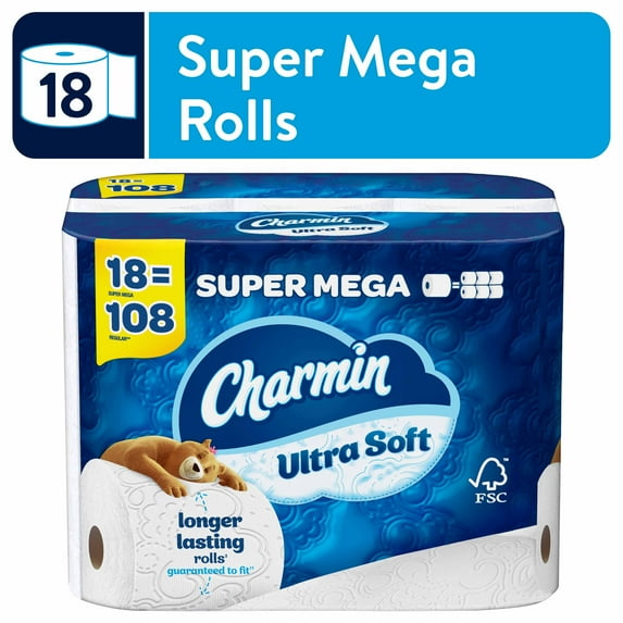 Charmin Ultra Soft Toilet Paper Super Mega Roll, 366 Sheets per Roll, 18 Count