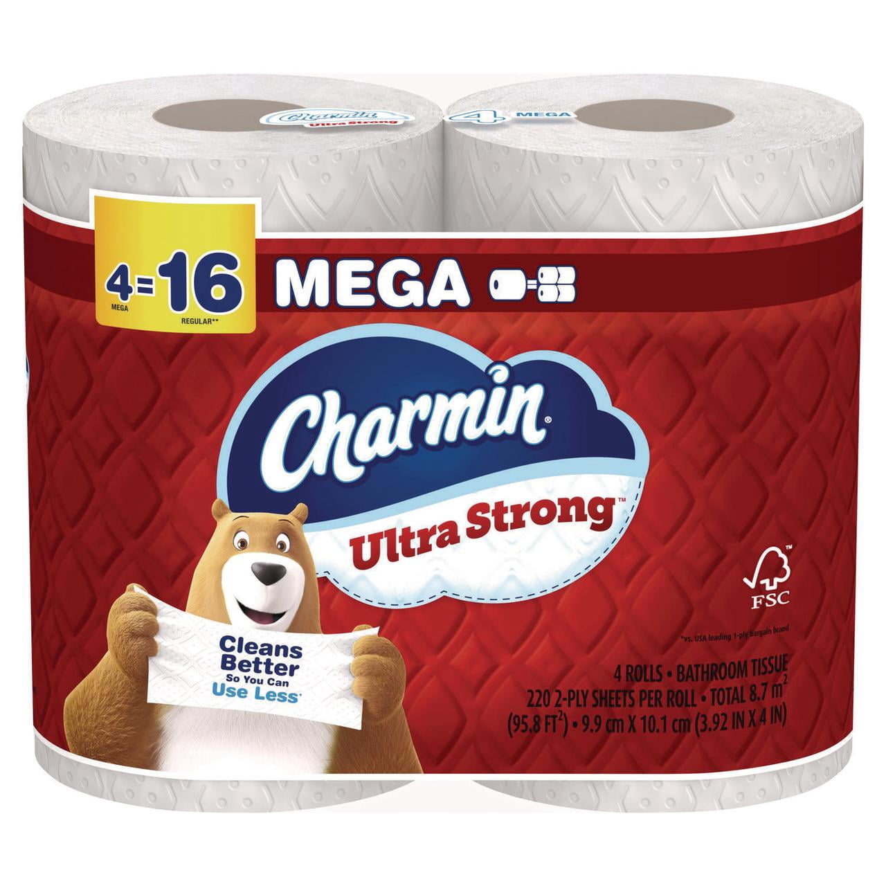 Charmin Ultra Strong MEGA Rolls, 2-Ply Bathroom Tissue, 242 Sheets/Roll, 4 Pack - Walmart.com