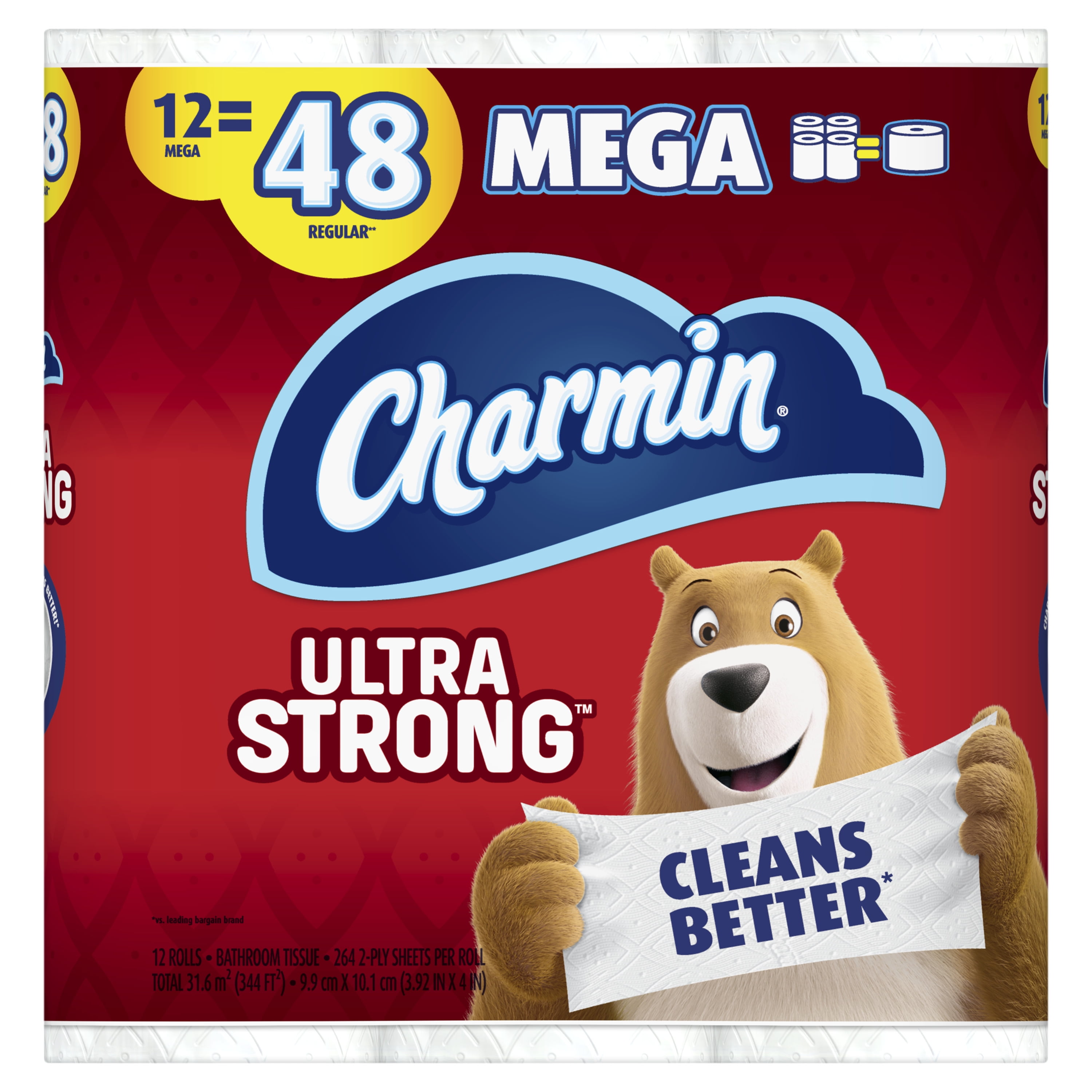 Charmin Ultra Strong Toilet Paper 12 Mega Roll, 264 Sheets per Roll, 3168 Sheets