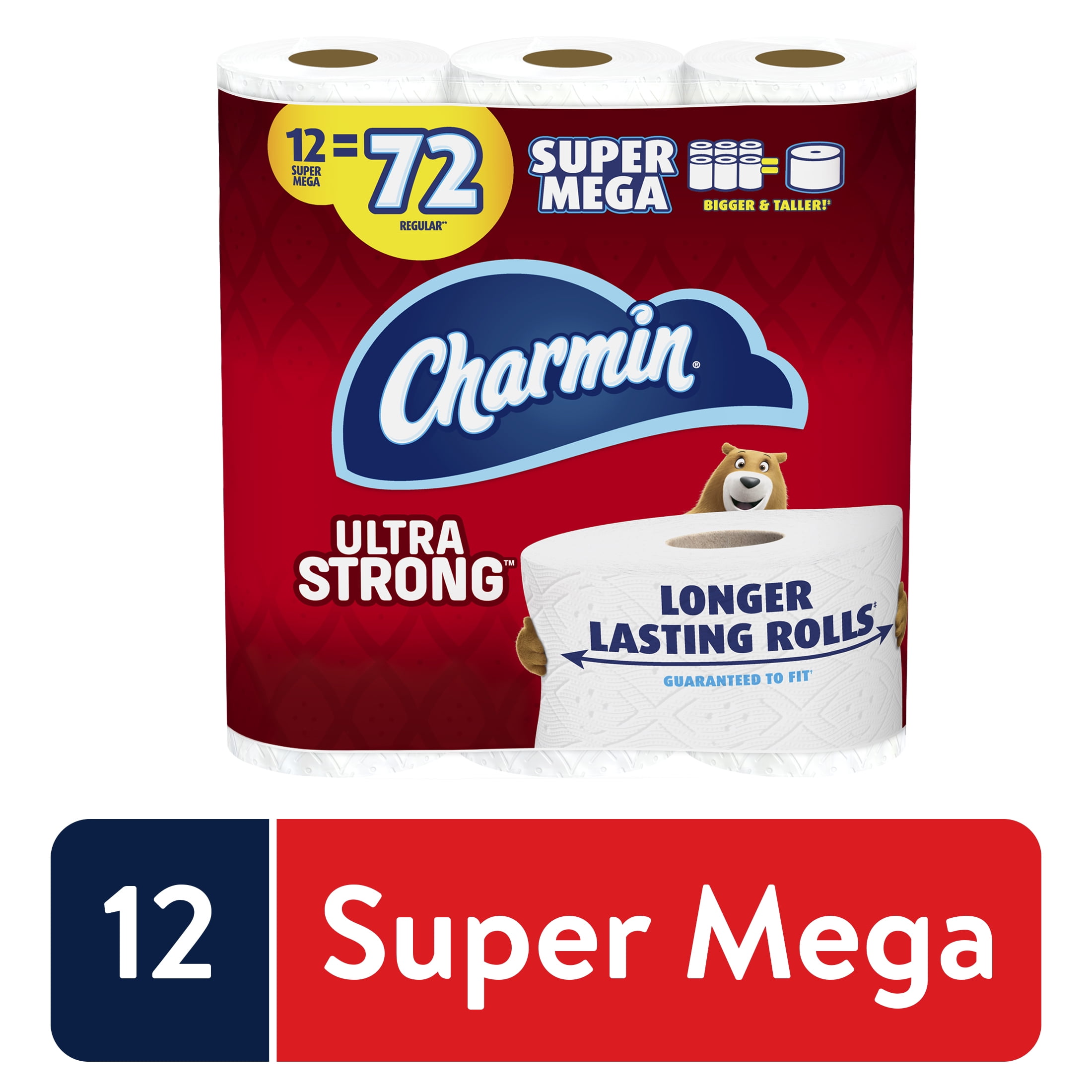 Charmin Ultra Strong Regular Extra Toilet Paper, 12 Super Mega Rolls