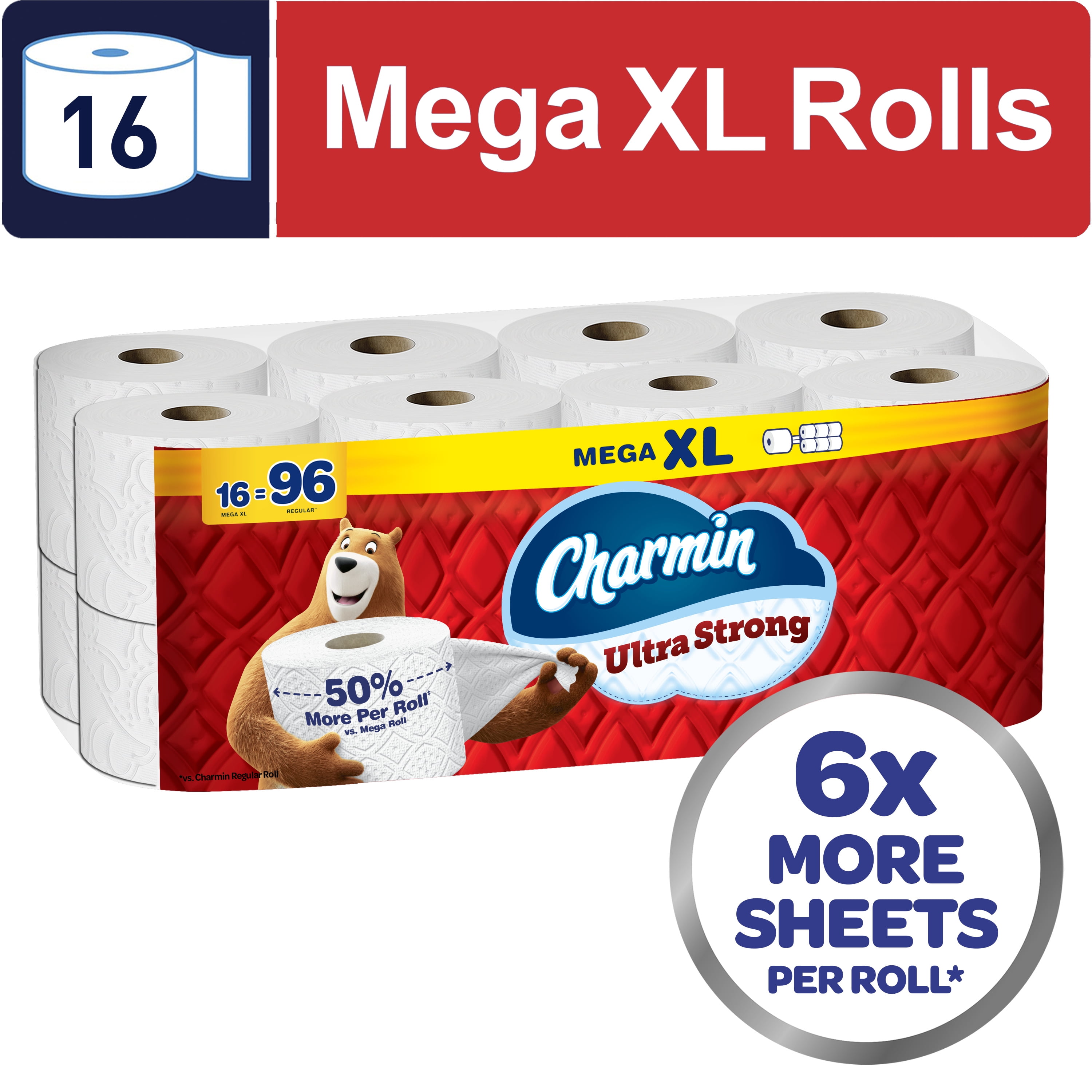 Charmin Toilet Paper Ultra Strong 16 Mega XL Rolls, 330 Sheets Per Roll