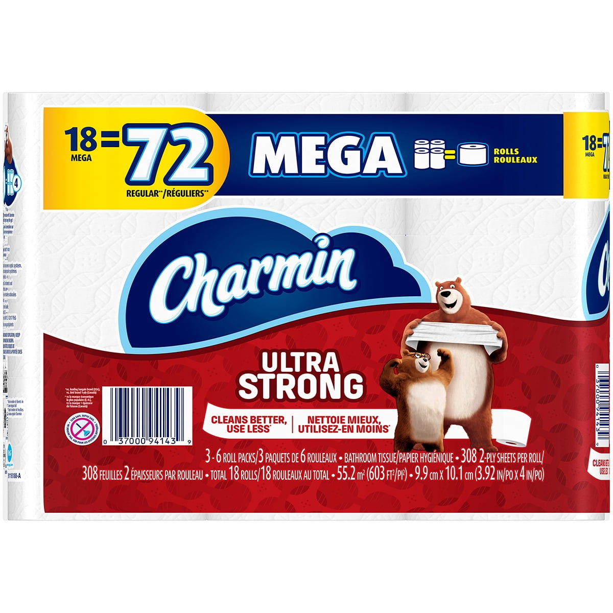 Charmin Ultra Strong Bulk Family Jumbo Toilet Paper, 18 Mega Rolls = 72 ...