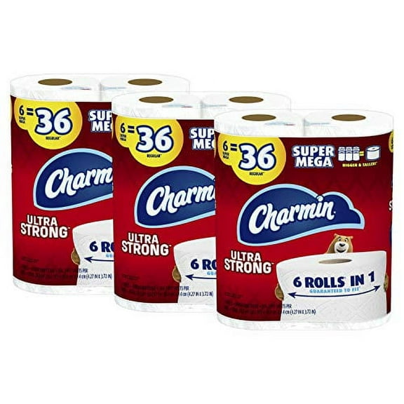 Charmin Ultra Strong Toilet Paper, 18 Super Mega Rolls, 6 Count (Pack of 3)